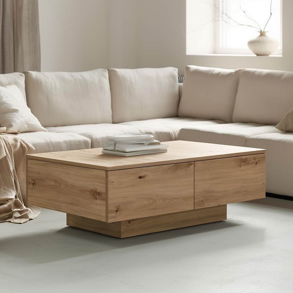 Table basse en bois Japandi avec rangements | Sora