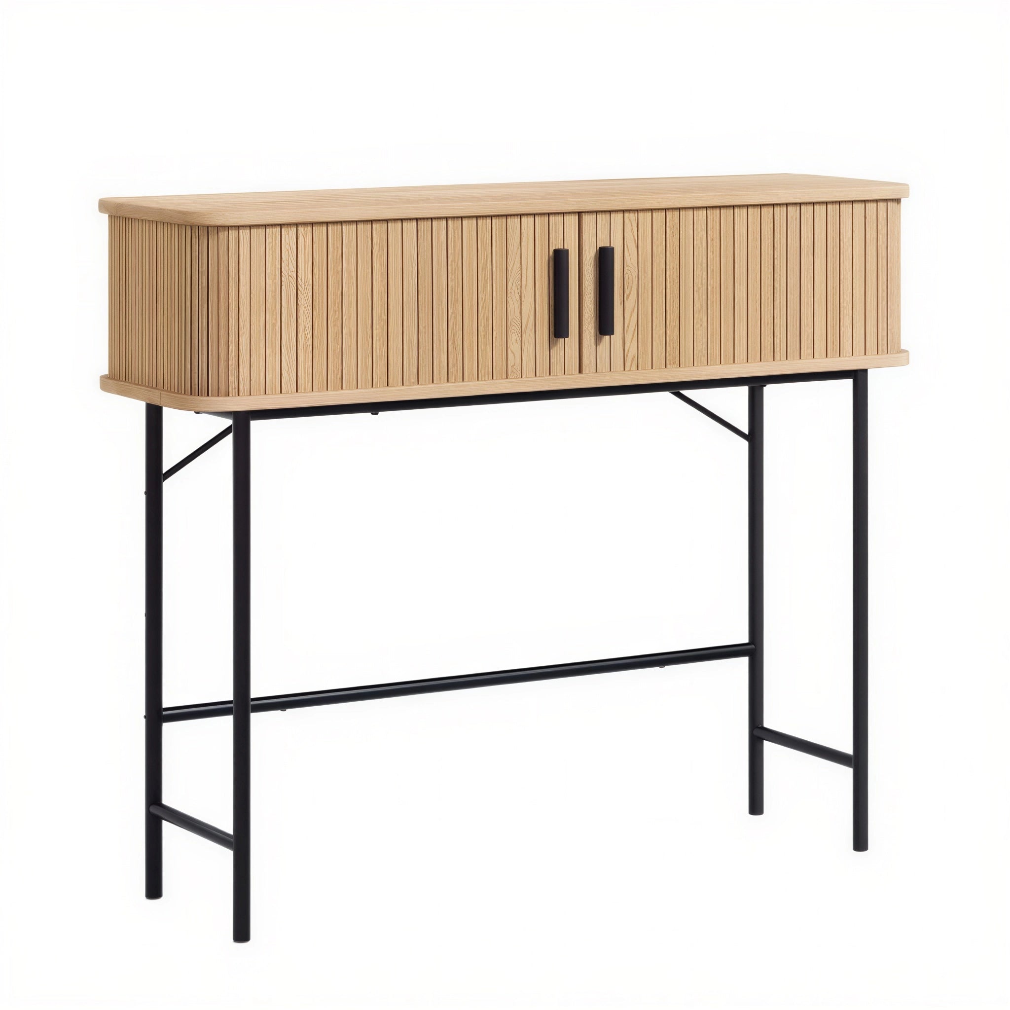 Console cannelée Japandi en bois et métal noir | Akari