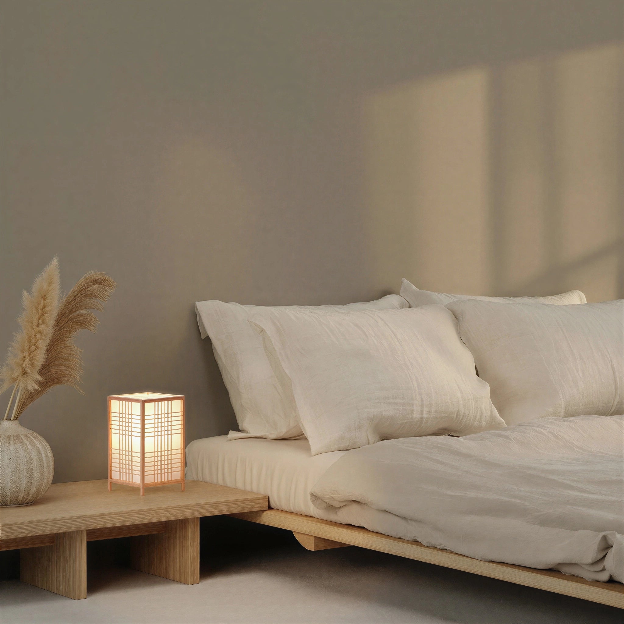 Lampe à poser carré Japandi en bambou | Toki