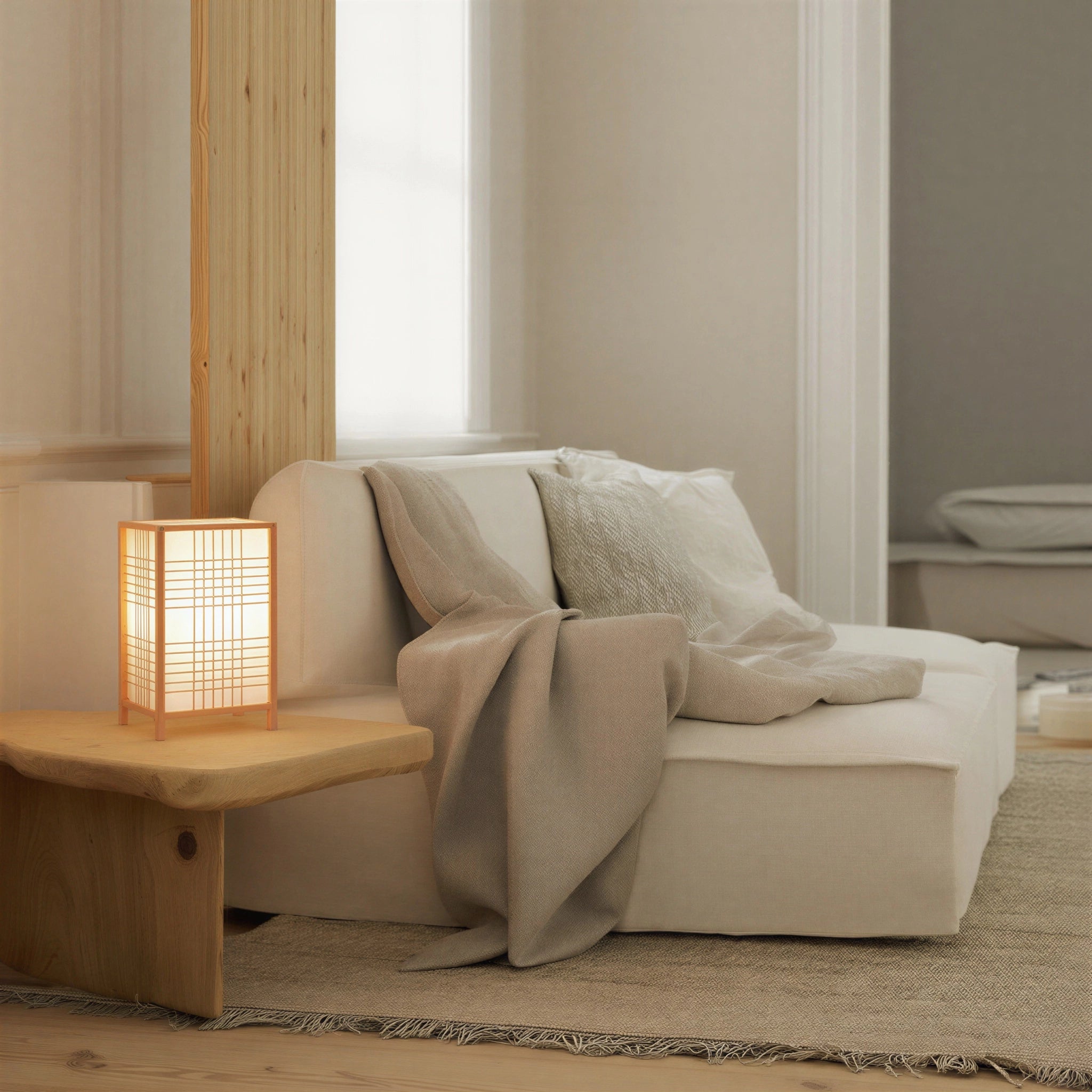 Lampe à poser carré Japandi en bambou | Toki