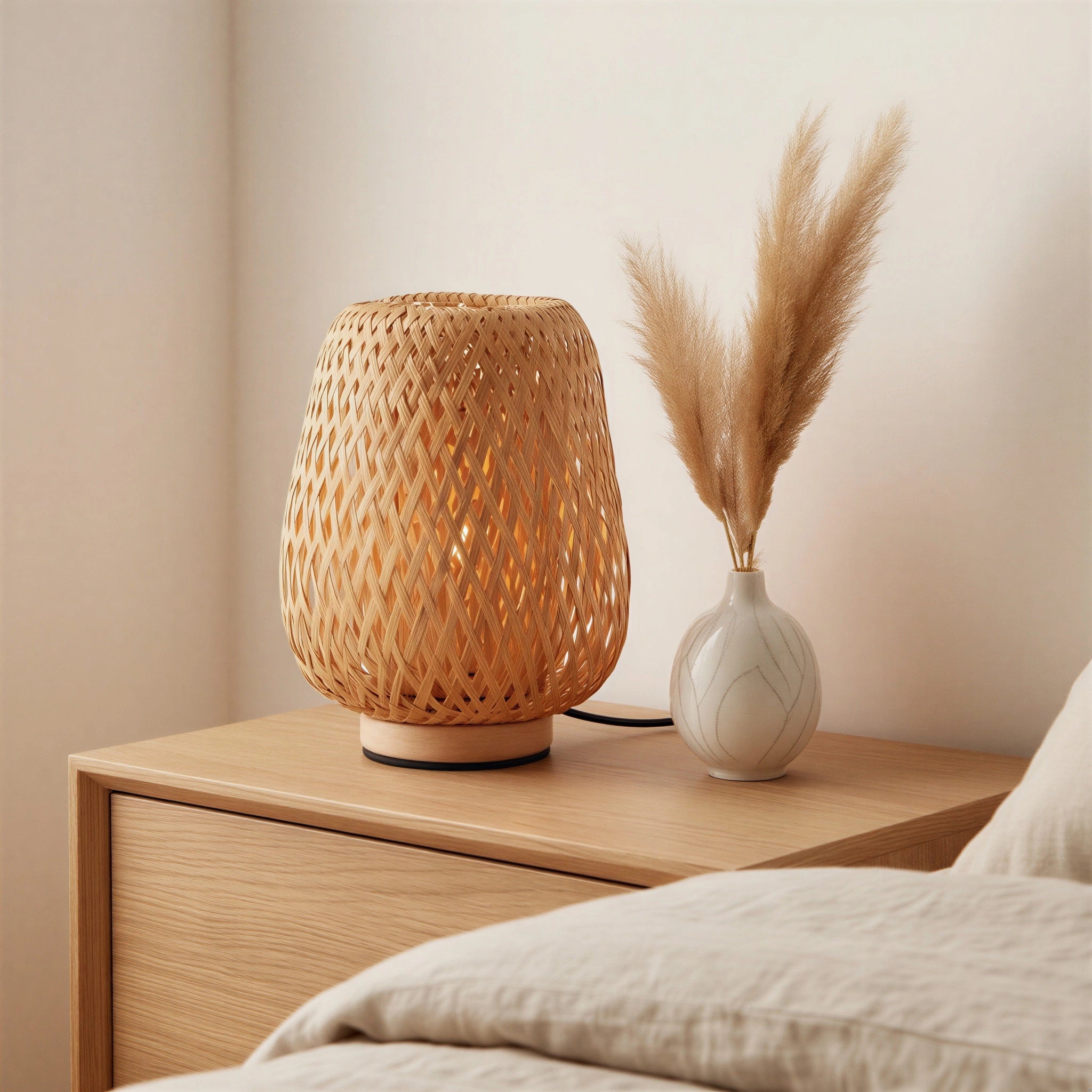 Lampe à poser ovale Japandi en bambou | Kiro