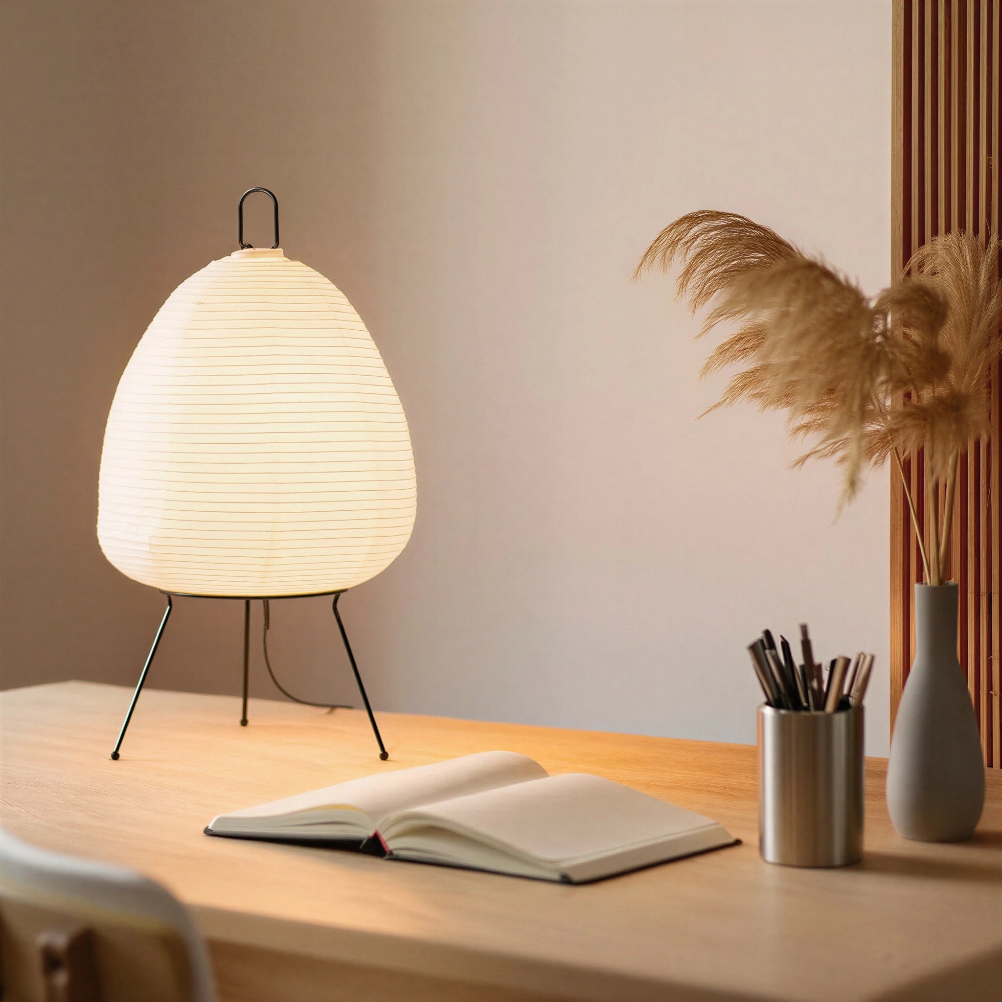 Lampe à poser lanterne Japandi en papier | Riku