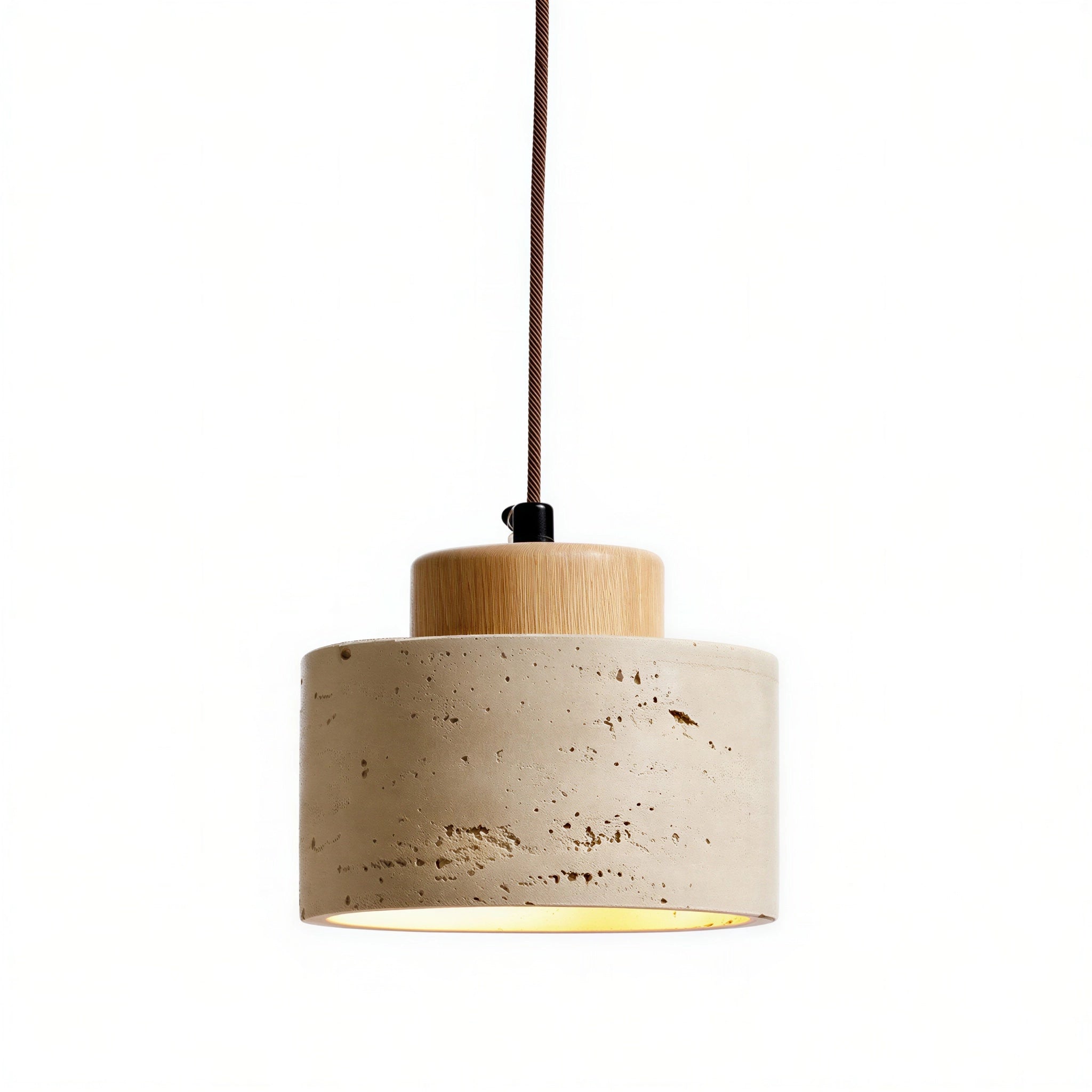 Suspension Japandi en travertin et bois clair | Hina