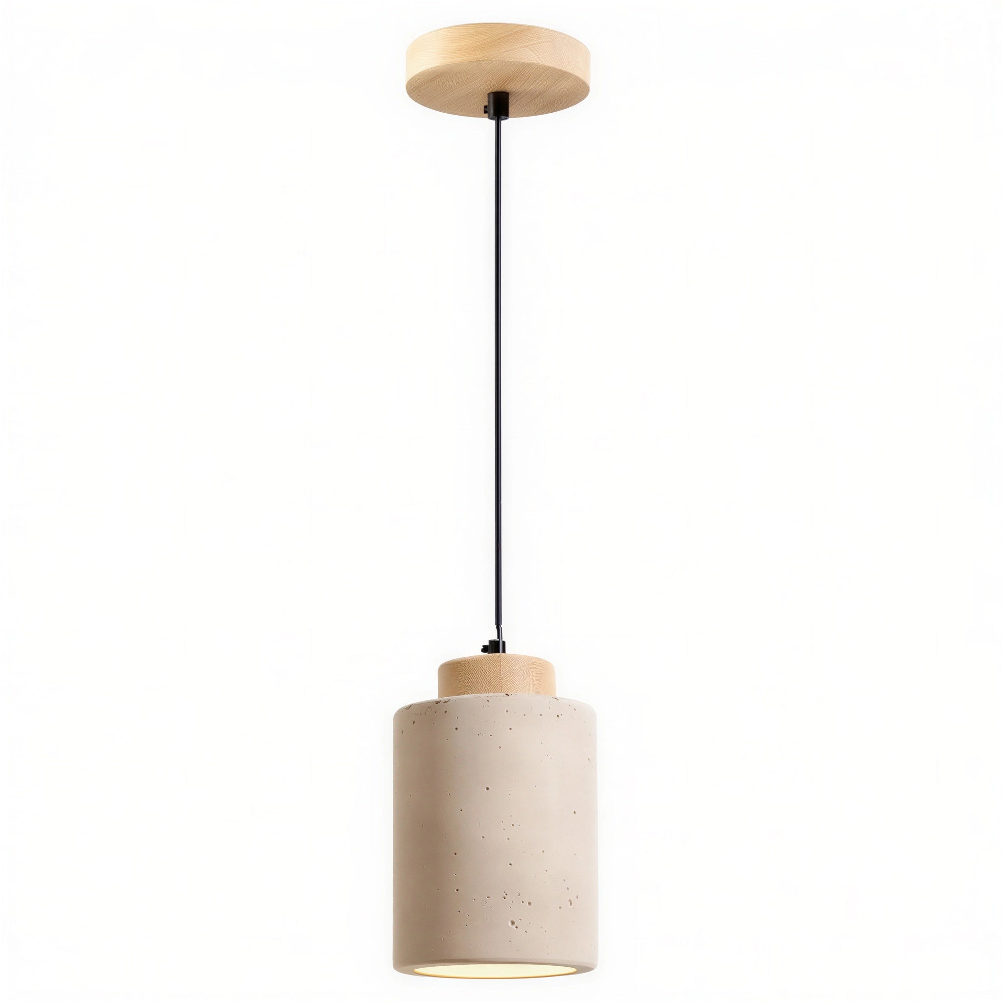 Suspension allongée Japandi en travertin et bois clair | Rena