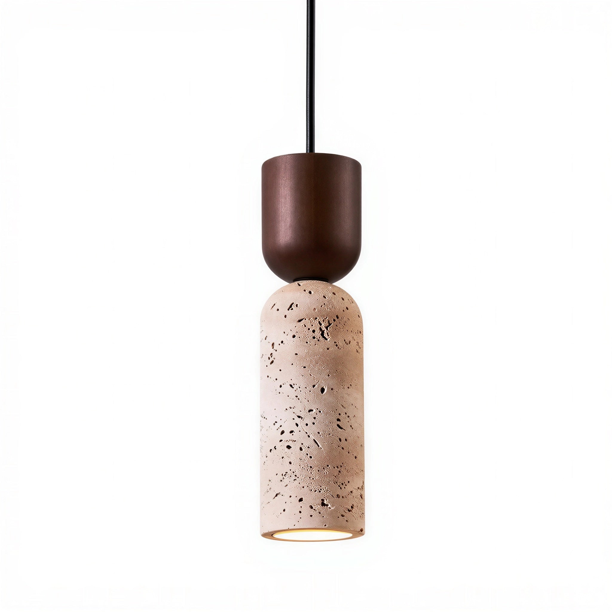Suspension sablier Japandi en travertin et bois foncé | Kumo