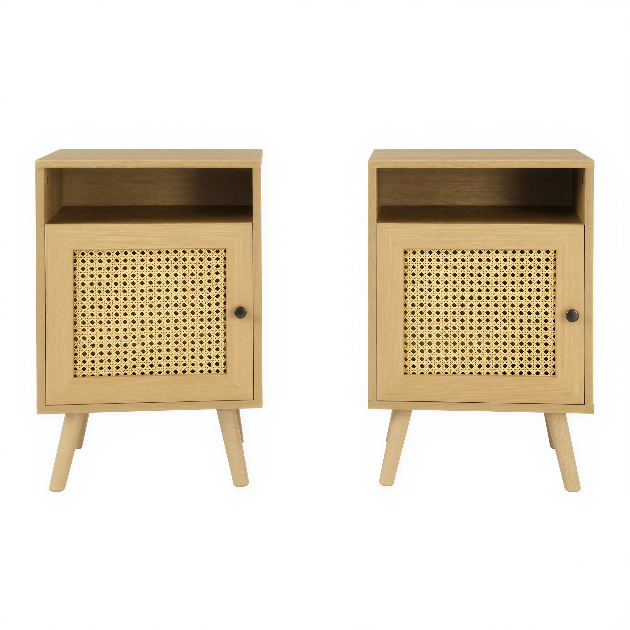 Lot de 2 tables de chevet Japandi en cannage | Nami